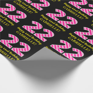 Fun. roze strepen "22"; Fijne 22ste verjaardag; Na Cadeaupapier