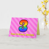 Fun. roze stripes, harten, regenboog # 3e verjaard kaart (Gele Bloem)