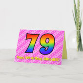Fun roze stripes, harten, regenboog # 79e verjaard kaart (Voorkant)