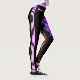 Fun roze stripes met Jouw naam op BLACK Leggings