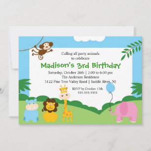 Fun Safari 1st Birthday Kaart