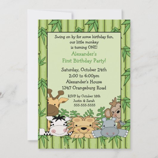 Fun Safari 1st Birthday Kaart (Voorkant)