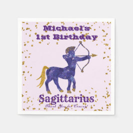 Fun Sagittarius First Birthday & Gold Confetti Servet