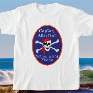 Fun Sanibel Island FL Pirate with Name Child T-shirt