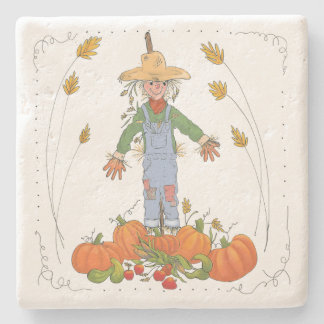 Fun Scarecrow en Pumpkin Patch for Thanksgiving Stenen Onderzetter