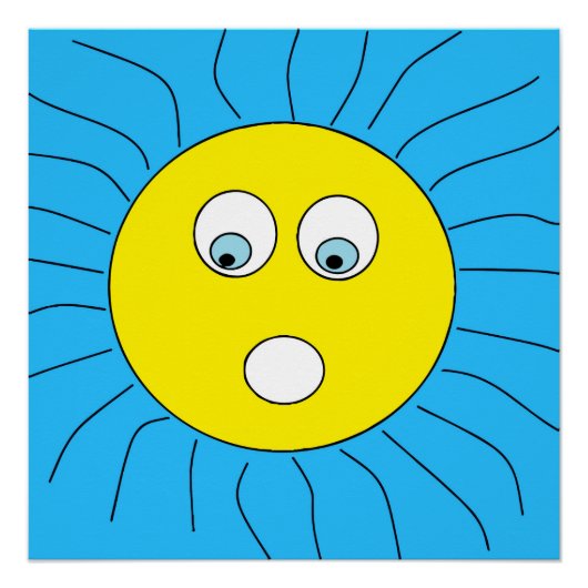 Fun Scared Expression Sun Face Tekening Blue Perfect Poster (Voorkant)