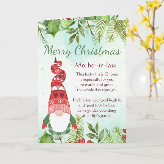 Fun, schoonmoeder kerstmis, Lucky Gnome Blank Card Kaart (Gele Bloem)