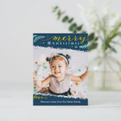 Fun Script Merry Kerstmis op Green Simple Photo Feestdagenkaart (Staand voorkant)