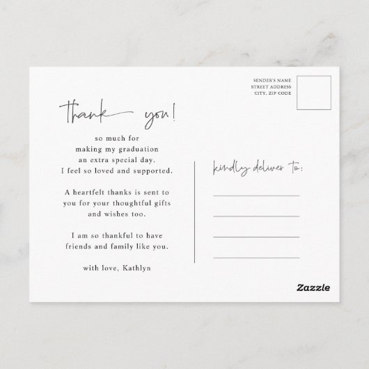 Fun Script Modern 4 Photo Afstuderen Hartelijk dan Briefkaart (Achterkant)