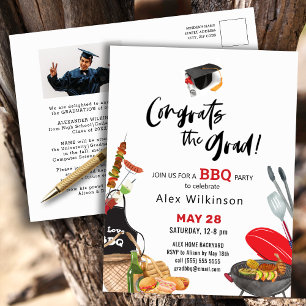 Fun Scripty Red Photo Graduation BBQ Invitation