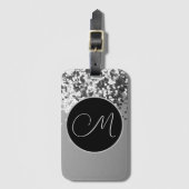 Fun SIlver Black Confetti Monogram Bagagelabel (Voorkant (verticaal))