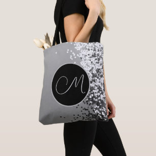 Fun SIlver Black Confetti Monogram Draagtas