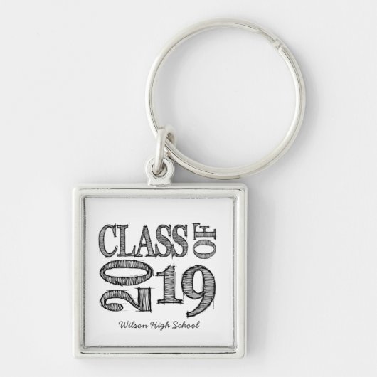 Fun & Simple Pen Sketch Class of 2019 Afstuderen Sleutelhanger (Voorkant)