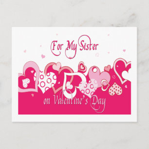 Fun Sister Pink Hearts Valentijn Briefkaart