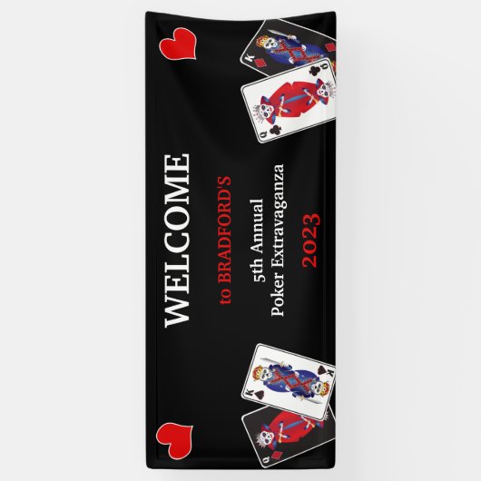 Fun Skeleton Kings en Queens Poker Plays Spandoek (Verticaal)