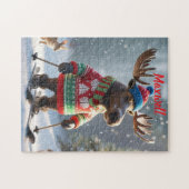 Fun Skiing Moose Noël Puzzle personnalisé (Horizontal)