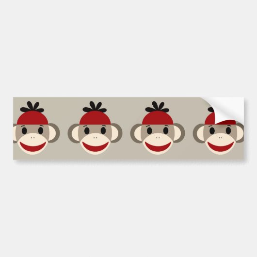 Fun Smilling Red Sock Monkey Happy Patronen Bumpersticker (Voorkant)