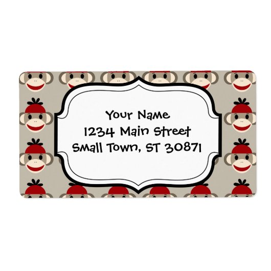 Fun Smilling Red Sock Monkey Happy Patronen Etiket (Voorkant)