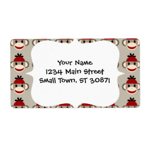 Fun Smilling Red Sock Monkey Happy Patronen Etiket