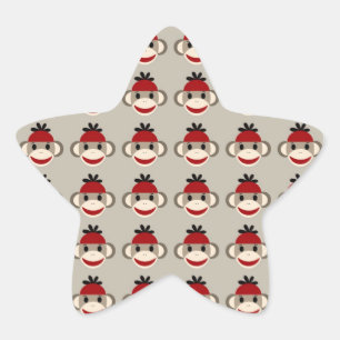 Fun Smilling Red Sock Monkey Happy Patronen Ster Sticker