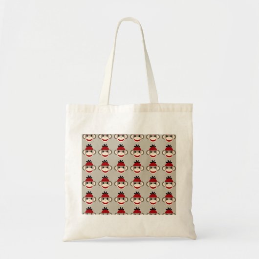 Fun Smilling Red Sock Monkey Happy Patronen Tote Bag (Voorkant)