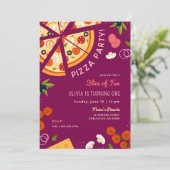 Fun-snee 1e verjaardag Pizza-feestje Kaart (Staand voorkant)