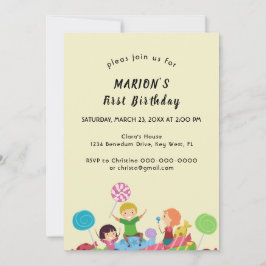 Fun Snoep First Birthday Invitation Kaart