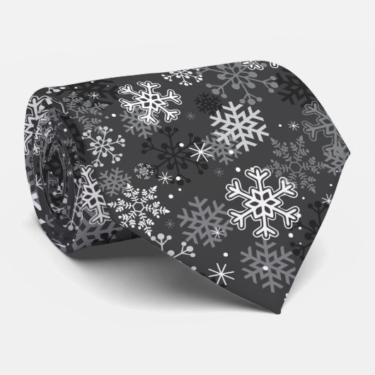 Fun Snowflake Print Stropdas, grijs Stropdas (Opgerold)