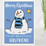 Fun Snowman Carte de Noël belle petite amie<br><div class="desc">Dessin de bonhomme de neige amusant sur une carte de Noël festive. Carte de Noël pour une belle amie.</div>