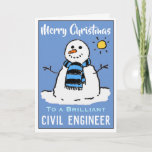 Fun Snowman carte de Noël pour un ingénieur civil<br><div class="desc">Dessin de bonhomme de neige amusant sur une carte de Noël festive. Carte de Noël pour un ingénieur civil.</div>