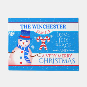 FUN Snowman in Blue Pet en Scarf  Kerstmis Deurmat