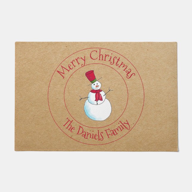 Fun Snowman Monogram Deurmat (Voorkant)