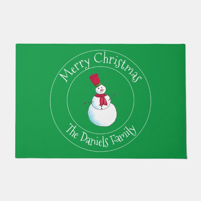 Fun Snowman Monogram Doormat Deurmat (Voorkant)