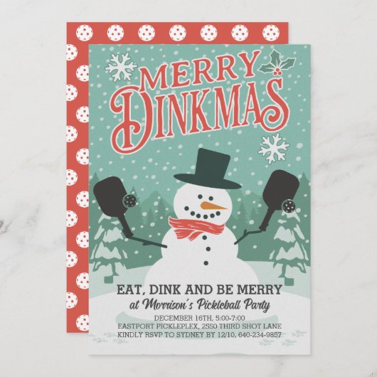Fun Snowman Pickleball Noël Fête Invitation (Devant / Derrière)
