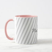 Fun Soft Grey op White Stripes met naam Mok (Links)