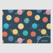 Fun Solar System Planets Pattern for Kids Blue Tis Tissuepapier (Voorkant)