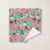 Fun Southwestern Cute Girly Pink Cactus Pattern Bad Handdoek (Wasdoekje)
