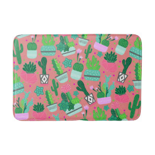 Fun Southwestern Cute Girly Pink Cactus Pattern Badmat