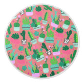 Fun Southwestern Cute Girly Pink Cactus Pattern Keramische Knop (Voorkant)