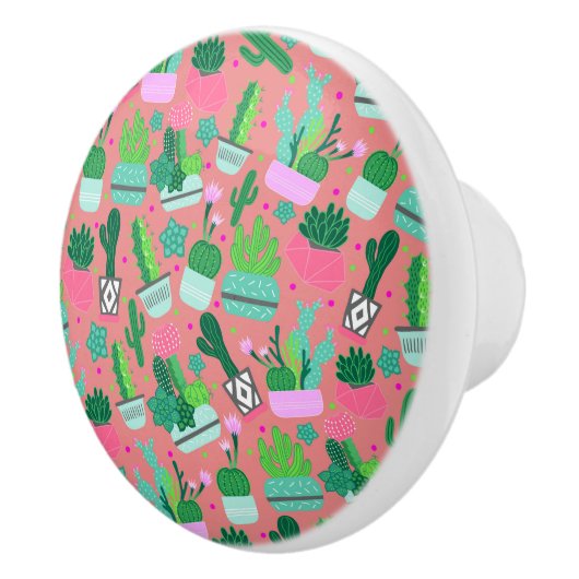 Fun Southwestern Cute Girly Pink Cactus Pattern Keramische Knop (Rechts)