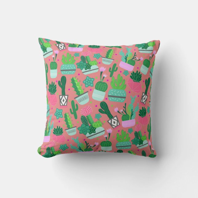 Fun Southwestern Cute Girly Pink Cactus Pattern Kussen (Voorkant)