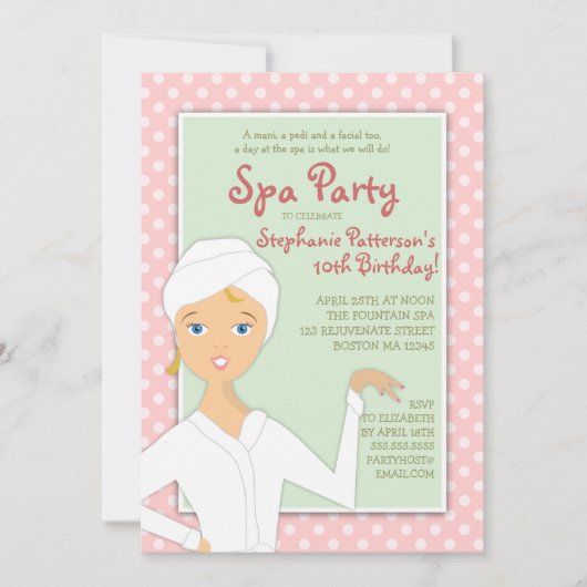 Fun Spa Fille Anniversaire Spa Fête Invitation | R (Devant)