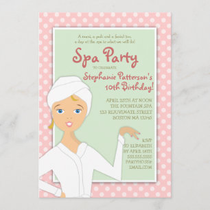 Fun Spa Girl Birthday Spa Party Uitnodiging   Roze