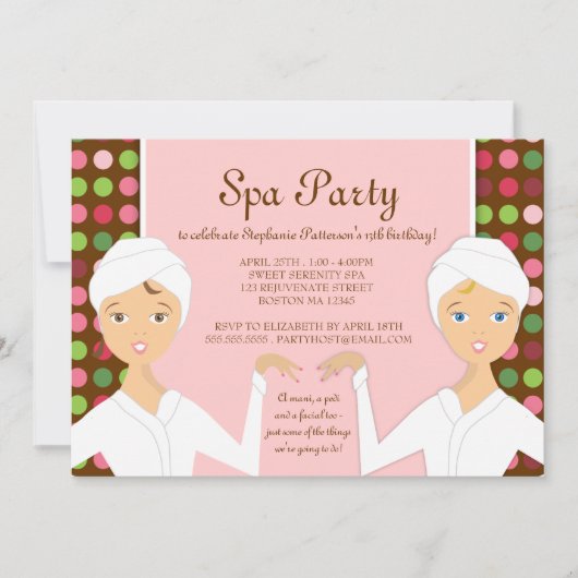 Fun Spa Girl Birthday Spa Party Uitnodiging | Roze (Voorkant)