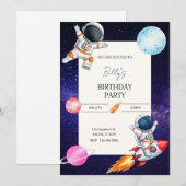 Fun Spaceman & Rocket Child's birthday invitation (Devant / Derrière)