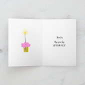 Fun Sparkler Cupcake Ajouter un nom Carte d'annive (Intérieur)