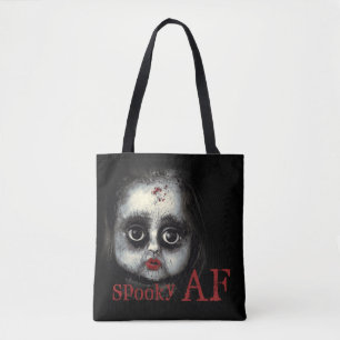 Fun Spooky AF Creepy Gothic Doll Face Halloween Draagtas