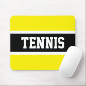 Fun Sporty Bold TENNIS Text Yellow Black Stripes Muismat (Met muis)