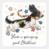 Fun Springer Spaniel Hond Leaping Puppy Kerstmis Vierkante Sticker (Voorkant)