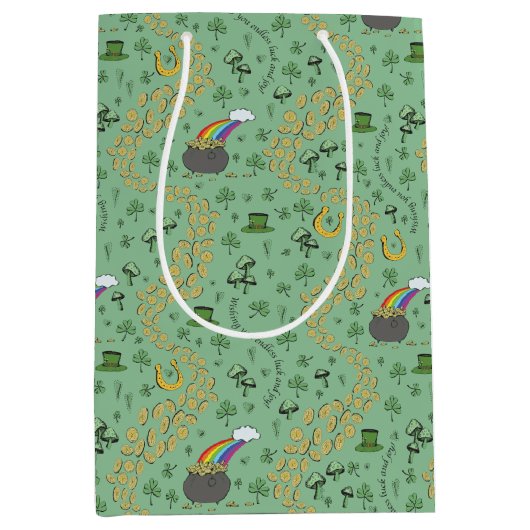 Fun St Patricks Day Green Shamrock Leprechaun Luck Medium Cadeauzakje (Voorkant)